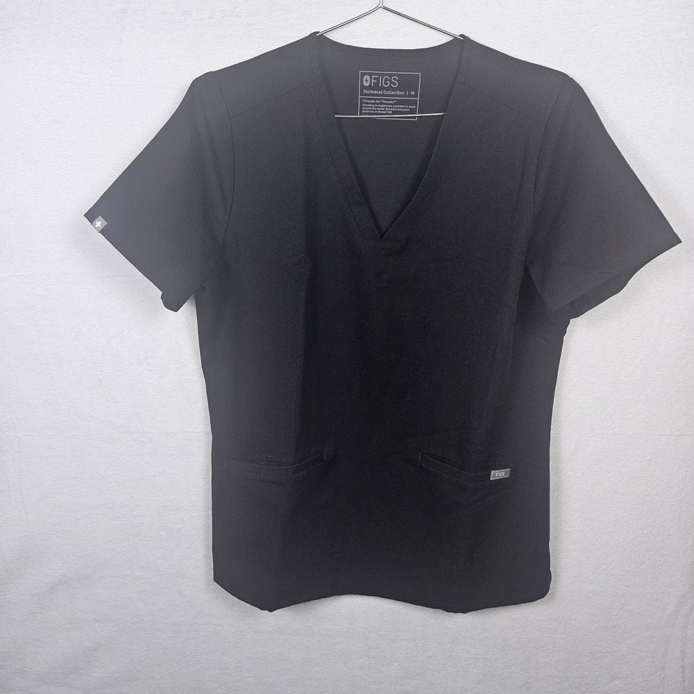 FIGS Casma‎ Scrub Top Women's Size M Black Stretch Soft Medical Pockets